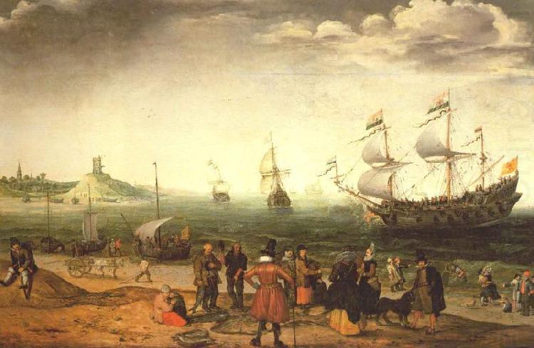 The painting Coastal Landscape with Ships, Adam Willaerts